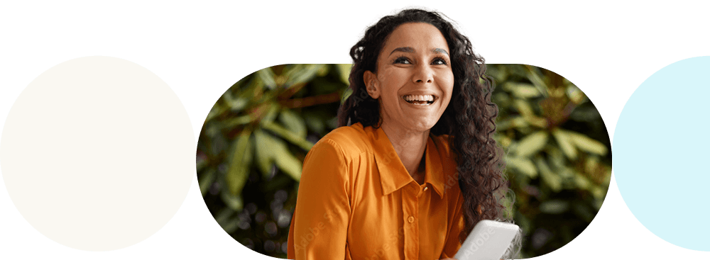 woman smiling in Optum colors
